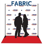 Red carpet banner made from low-glare fabric with display stand, carrying case and red carpet.