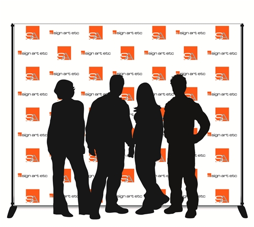 8x10 backdrop perfect for a 4 person pose in step and repeat areas. Includes stand with center support.