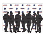 Red carpet photo backdrop made of sturdy, low-glare vinyl, sized 8x12 for a 6 person pose.