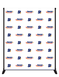 8x6 vinyl backdrop with aluminum stand for events with step and repeat areas.